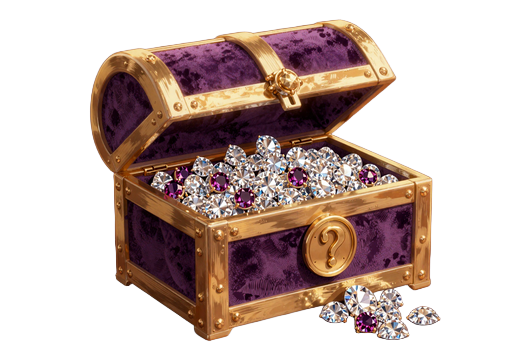 Epische Lucky-Box mit Edelsteinen und goldenem Fragezeichen-Medaillon