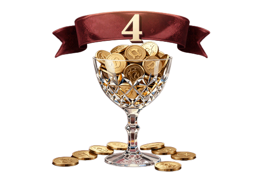 Cocktailglas mit Goldm&uuml;nzen und Diamant f&uuml;r die vierte Einzahlung im Willkommensbonus