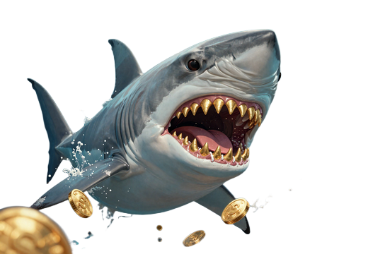 Gro&szlig;er Hai mit goldenen Z&auml;hnen aus dem Slot Razor Shark von Push Gaming
