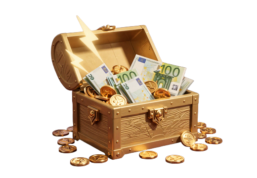 Goldener Schatzkoffer mit M&uuml;nzen f&uuml;r die erste Einzahlung im SlotLounge Willkommensbonus