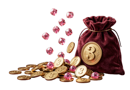 Goldene Medaille mit Nummer 3 und Sugar-Rush-Bonbons f&uuml;r die dritte Einzahlung